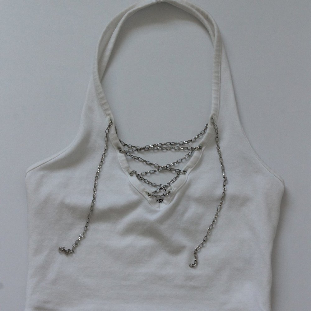 Reworked 2014 Express White Halter Chain Tank Top XS